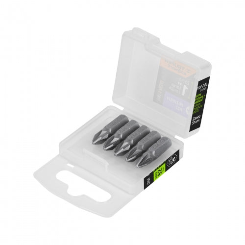 Estuche con 5 puntas pozidriv PZ2 largo 1', Truper Expert 12158 PUDE-2102