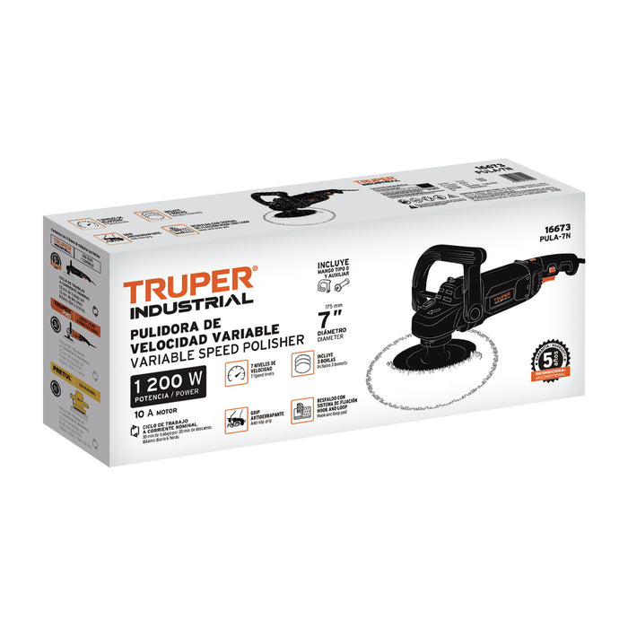 Pulidora velocidad variable 7', 1200 W, industrial, Truper 16673 PULA-7N
