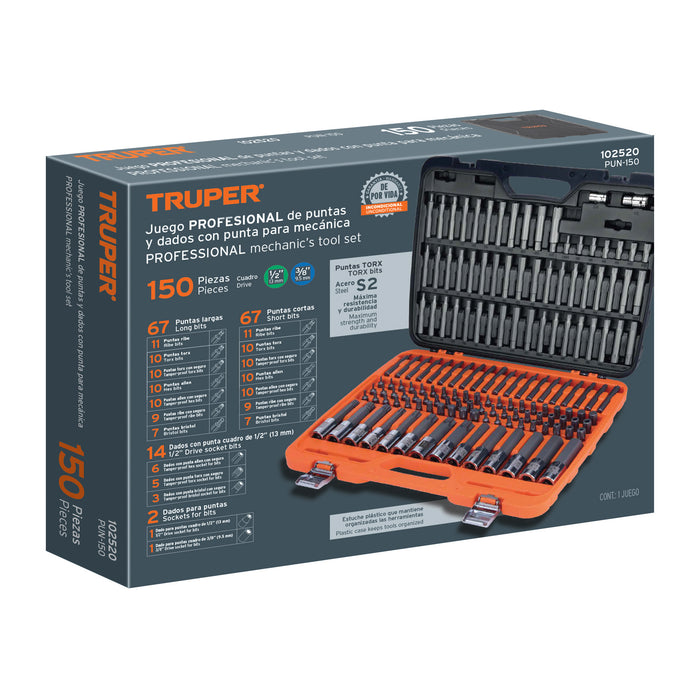 Jgo profesional de puntas y dados con punta p/mécanica 150pz 102520 PUN-150