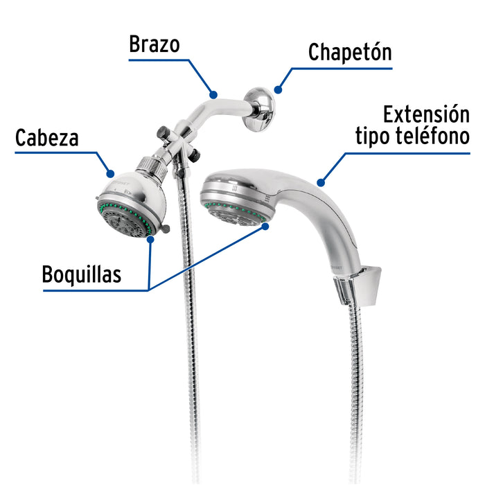 Regadera 3' con extensión tipo teléfono 5 funciones, Aqua 49433