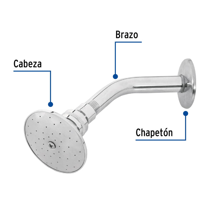 Regadera redonda 3' brazo y chapetón de acero, Foset Aqua 45058