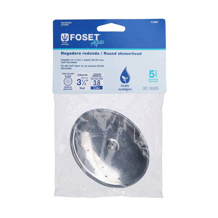 Regadera redonda metálica 3-1/2' sin brazo, Foset Aqua 44493