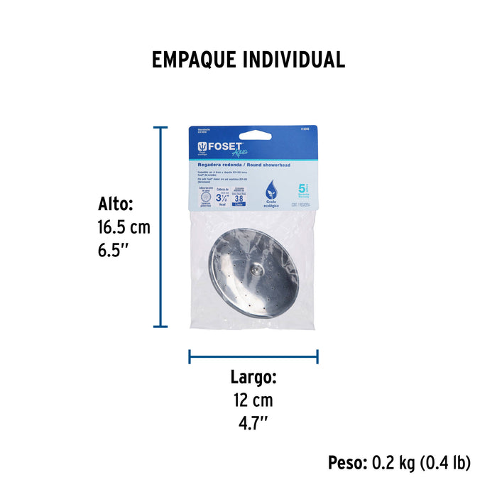 Regadera redonda metálica 3-1/2' sin brazo, Foset Aqua 44493