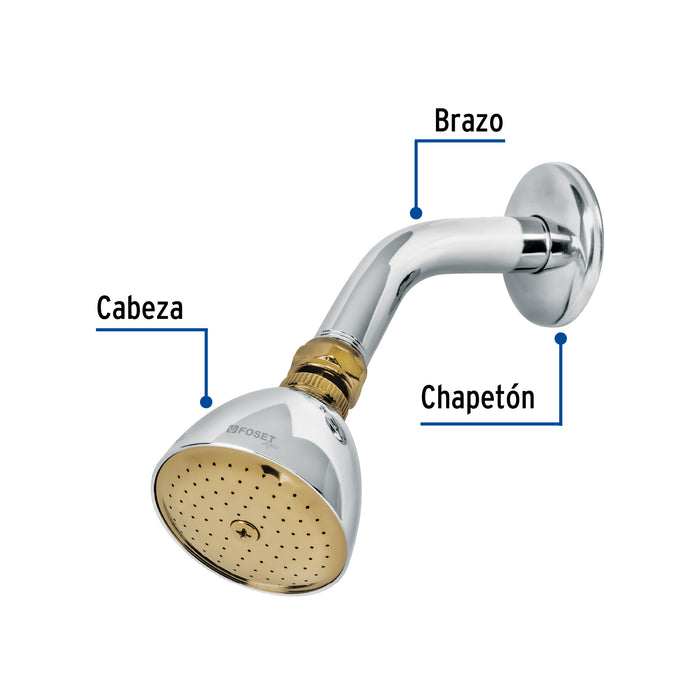 Regadera cónica 2-1/2' cromo-oro brazo y chapetón acero 49147
