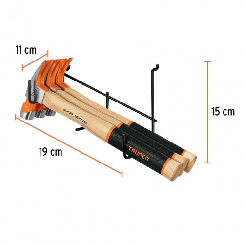Rack para 3 martillos pulidos, uña curva, Truper 50071 R-MO3
