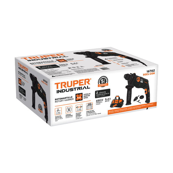 Rotomartillo SDS Plus 2 Joules 650 W, industrial, Truper 16762 ROEL-20N