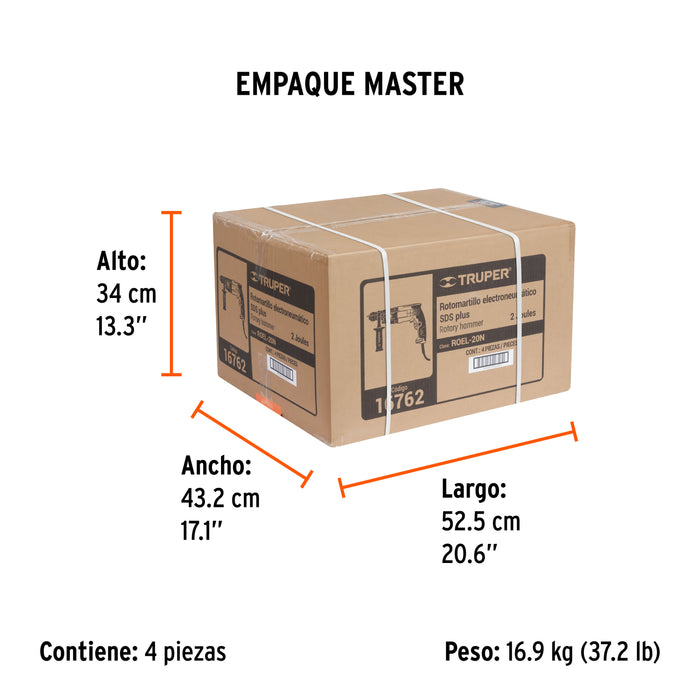 Rotomartillo SDS Plus 2 Joules 650 W, industrial, Truper 16762 ROEL-20N