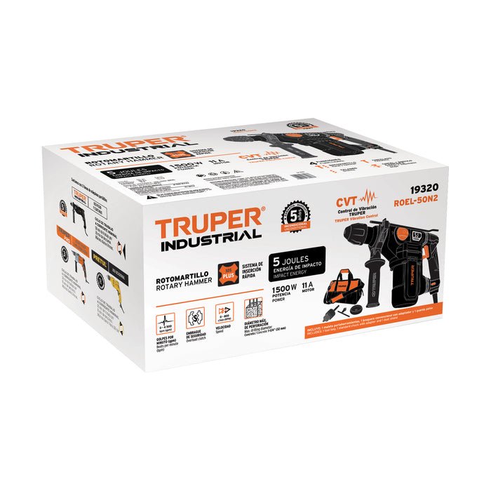 Rotomartillo SDS Plus 5 Joules 1500 W, industrial, Truper 19320 ROEL-50N2