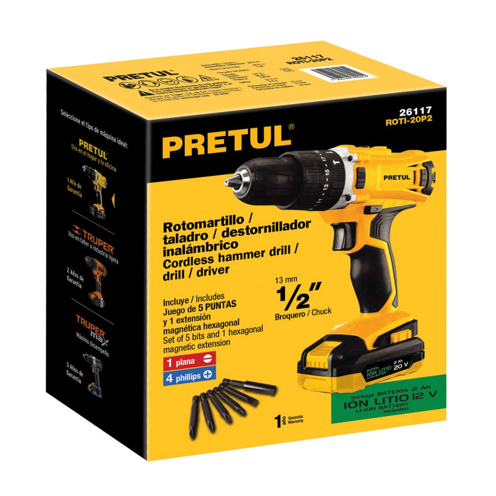 Rotomartillo inalámbrico 1/2', 20 V, Pretul 26117 ROTI-20P2