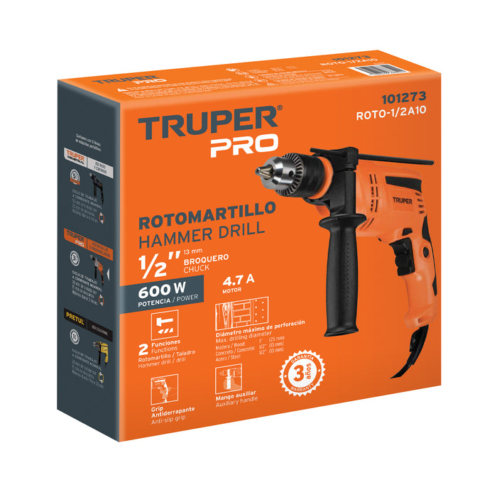 Rotomartillo 1/2' 600 W, profesional, Truper Código: 101273