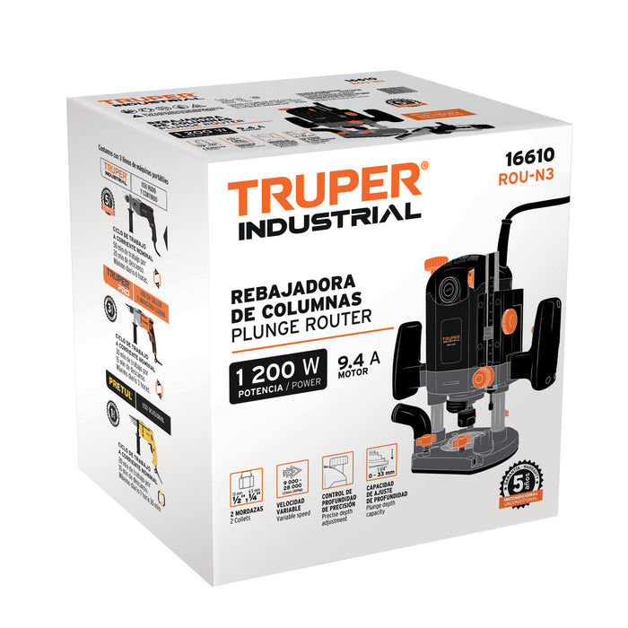 Router 1200 W, 1-3/4 HP, industrial, Truper 16610 ROU-N3