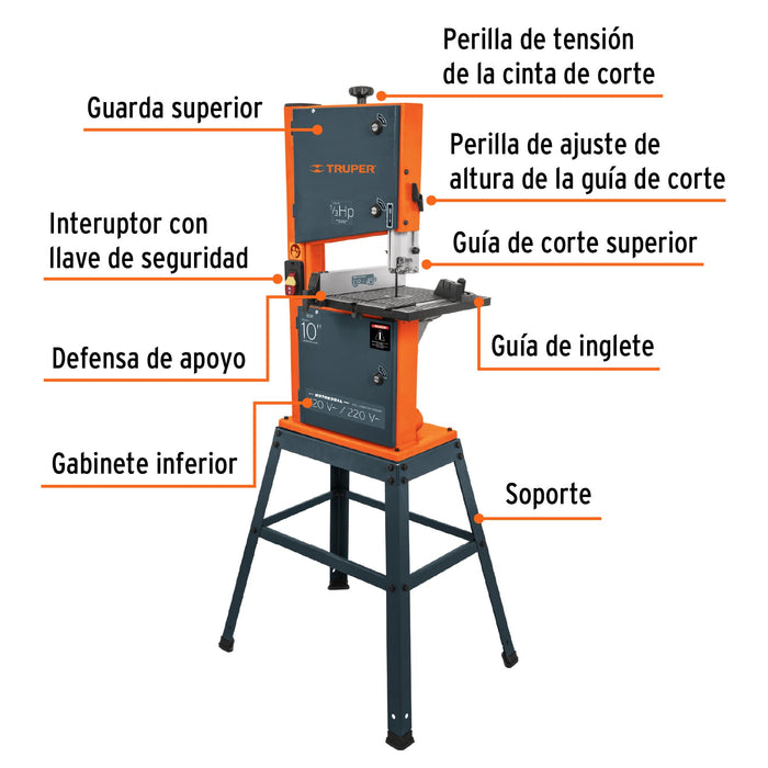 Sierra cinta 10', 1/3 HP (250 W), Truper 16277 SCI-10