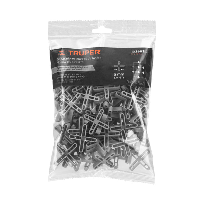 Bolsa con 100 separadores huecos de 5mm para losetas, Truper Código: 102682