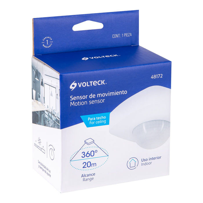 Sensor de movimiento para techo, alcance 20 m, Volteck 48172