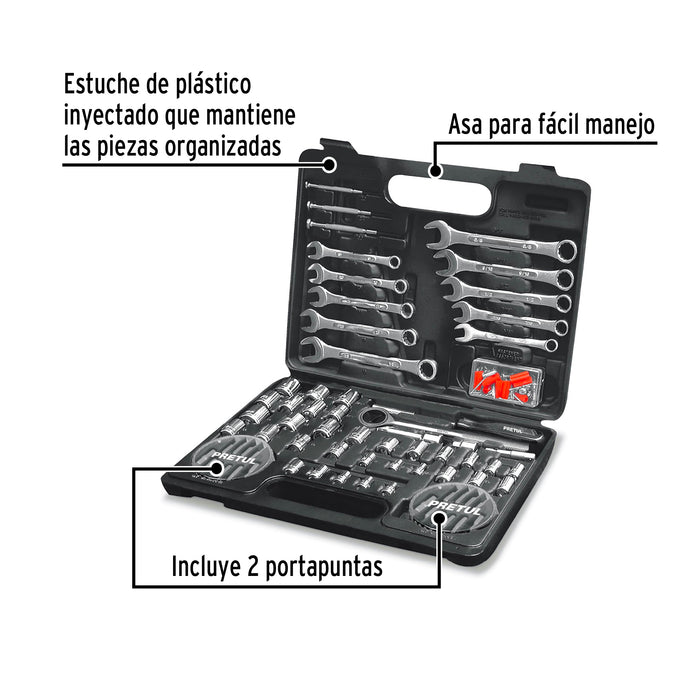 Juego de 71 herramientas 1/4' y 3/8' para mecánico, Pretul 22980 SET-100