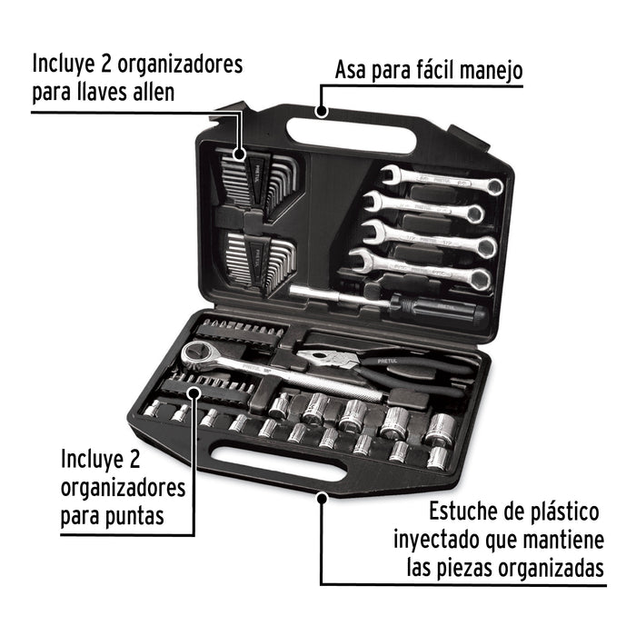 Juego de 66 herramientas 1/4' y 3/8' para mecánico, Pretul 22985 SET-70