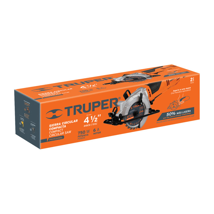 Sierra circular compacta 4-1/2' 420 W, profesional, Truper Código: 100123