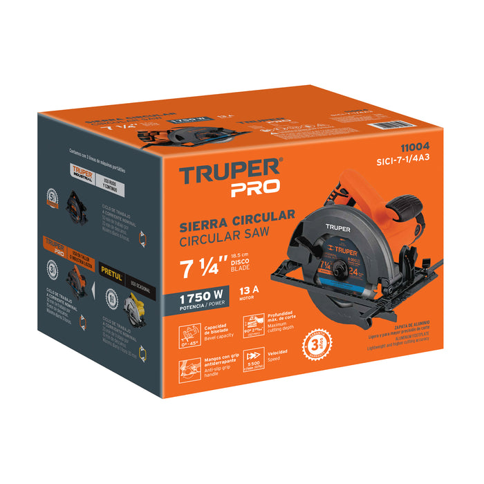 Sierra circular 7-1/4' 1750W, profesional, Truper Código: 11004