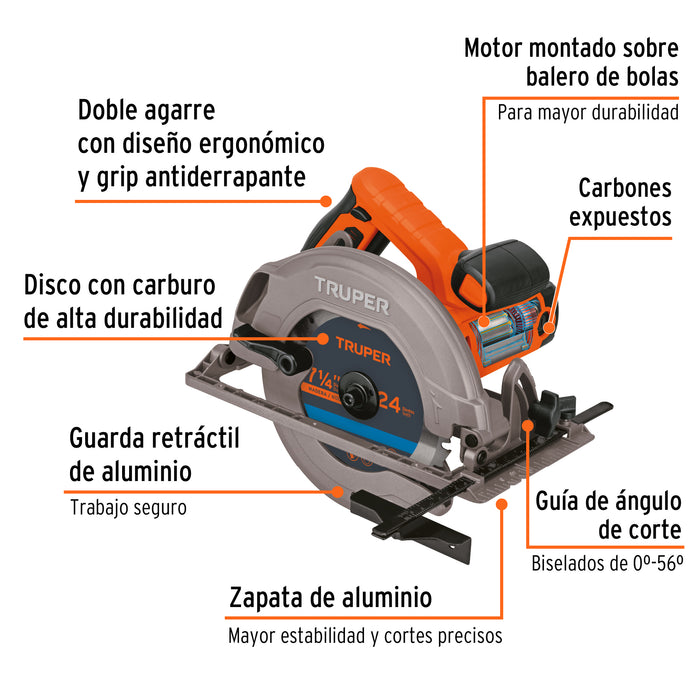 Sierra circular 7-1/4' 1750W, profesional, Truper Código: 11004