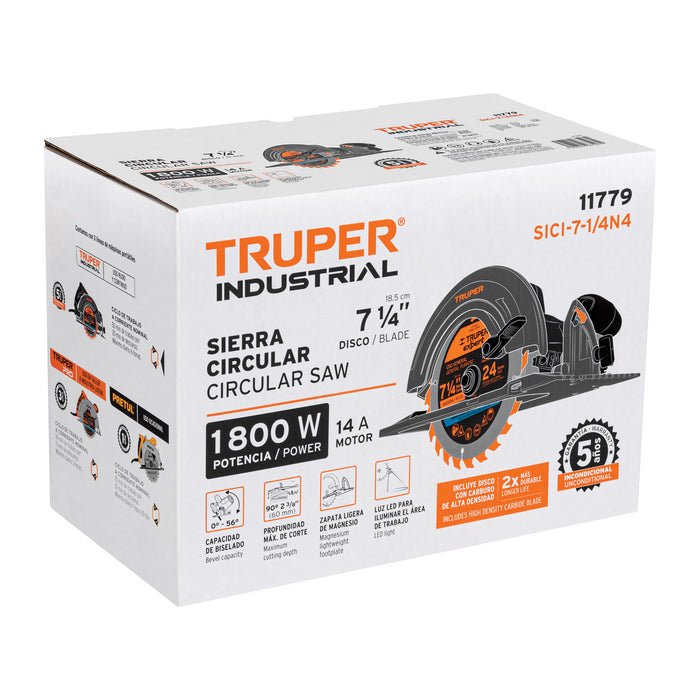 Sierra circular 7-1/4' 1800 W, industrial, Truper 11779
