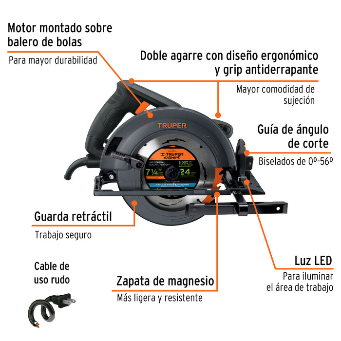 Sierra circular 7-1/4' 1800 W, industrial, Truper 11779