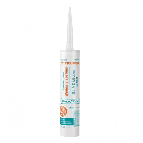 Sellador blanco para baños y cocinas, 280 ml, Truper 18566 SIL-100BCB