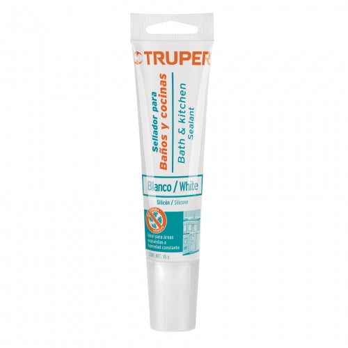Sellador blanco para baños y cocinas, 85 g, Truper 18568 SIL-85BCB