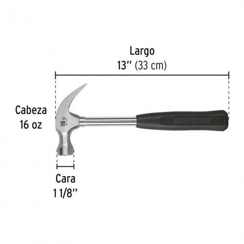 Martillo pulido, 16 oz, uña curva, mango tubular, Pretul 22270 SJ-16P