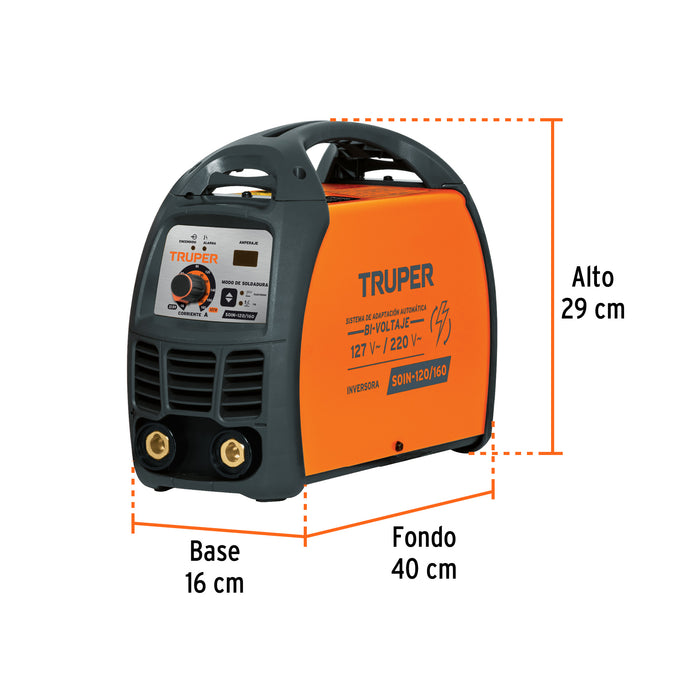 Soldadora inversora bi-voltaje 160 A, 127 V/220 V, Truper Código: 13695