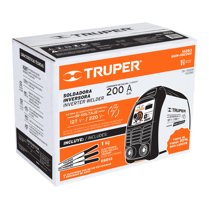 Soldadora inversora bi-voltaje 200 A, 127 V/220 V, Truper Código: 16053