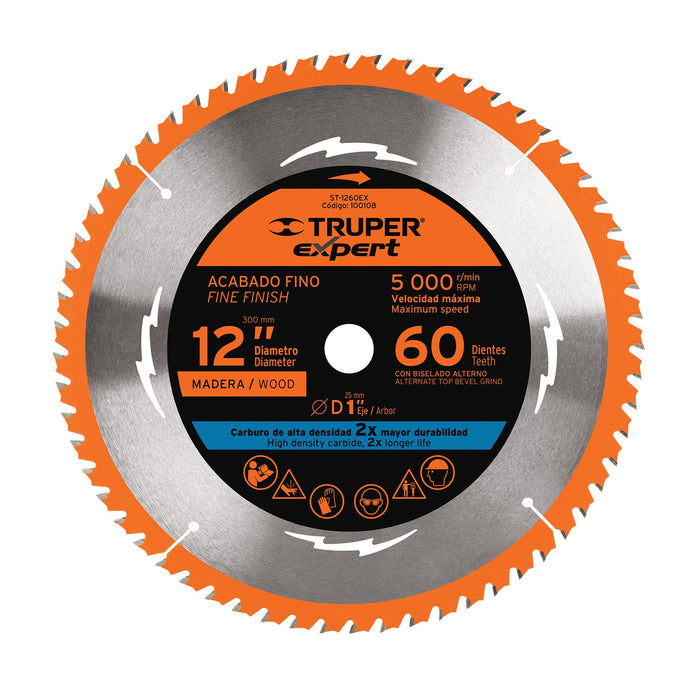Disco sierra 12' para madera, 60 dientes centro 1', Truper 18312 ST-1260E