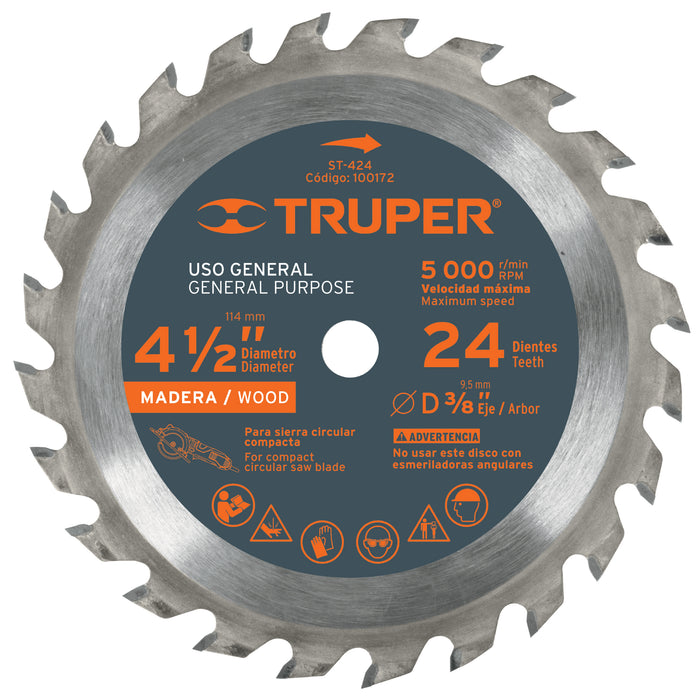 Disco sierra 4-1/2' para madera, 24 dientes centro 3/8' 100172 ST-424