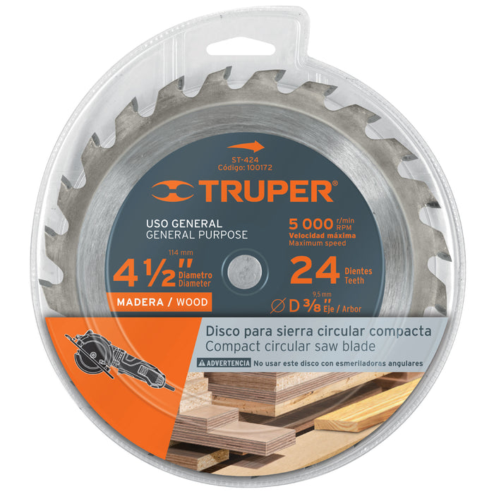 Disco sierra 4-1/2' para madera, 24 dientes centro 3/8' 100172 ST-424