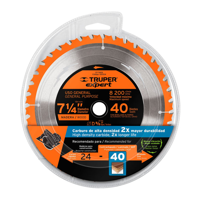 Disco sierra 7-1/4' p/madera, 40 dientes centro 5/8', Expert 100104 ST-740X