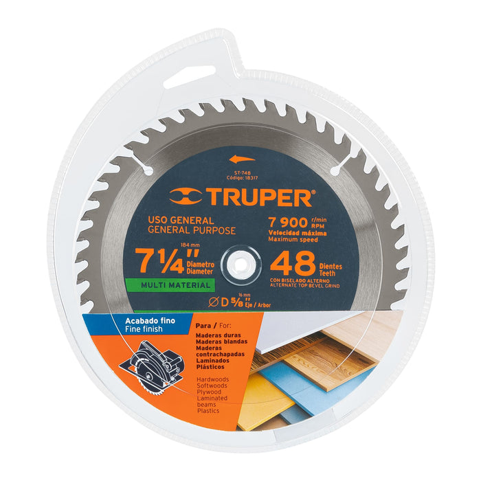 Disco sierra 7-1/4' multimaterial, 48 dientes centro 5/8' 18317 ST-748