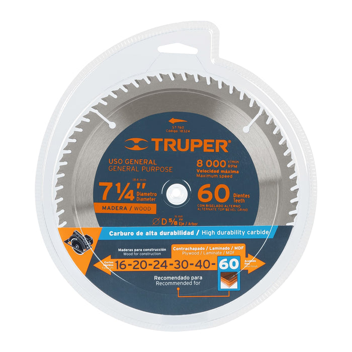 Disco sierra 7- 1/4' para madera, 60 dientes centro 5/8' 18324 ST-760