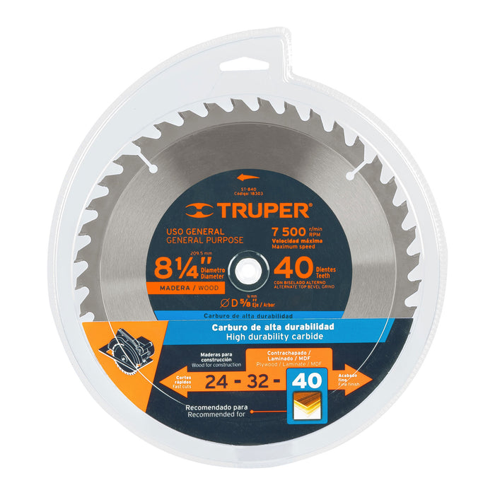 Disco sierra 8-1/4' para madera, 40 dientes centro 5/8' 18303 ST-840