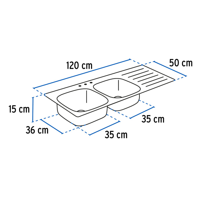 Tarja de empotrar 120x50cm doble tina derecha, Foset Basic 47023