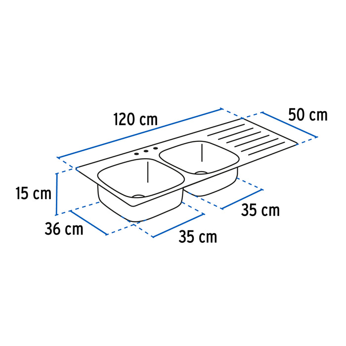 Tarja de empotrar 120x50cm doble tina derecha, Foset 45061