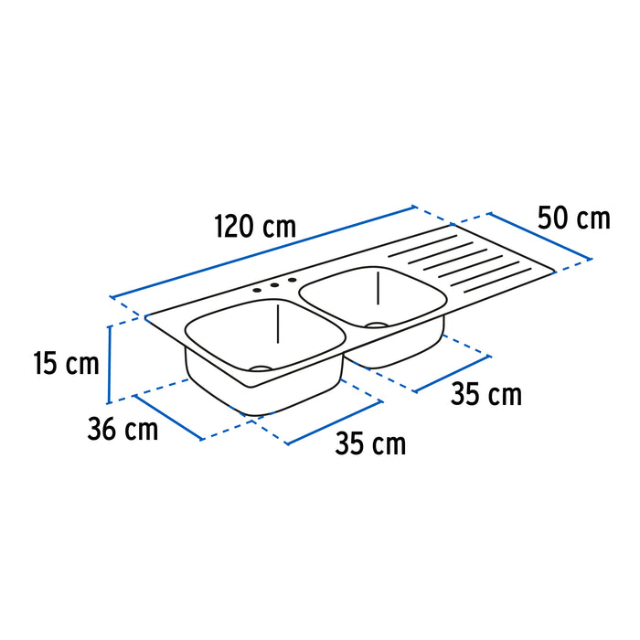 Tarja de empotrar 120x50cm doble tina izquierda, Foset Basic 47022