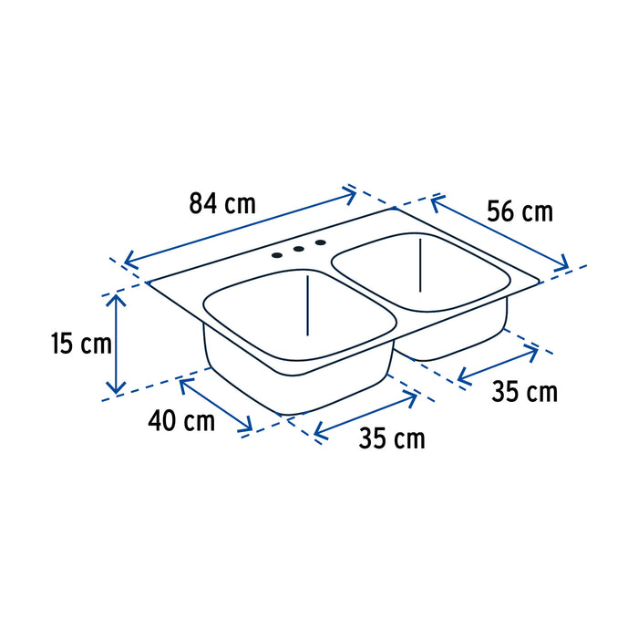 Tarja de empotrar 84x56cm doble tina, Foset Basic 47024