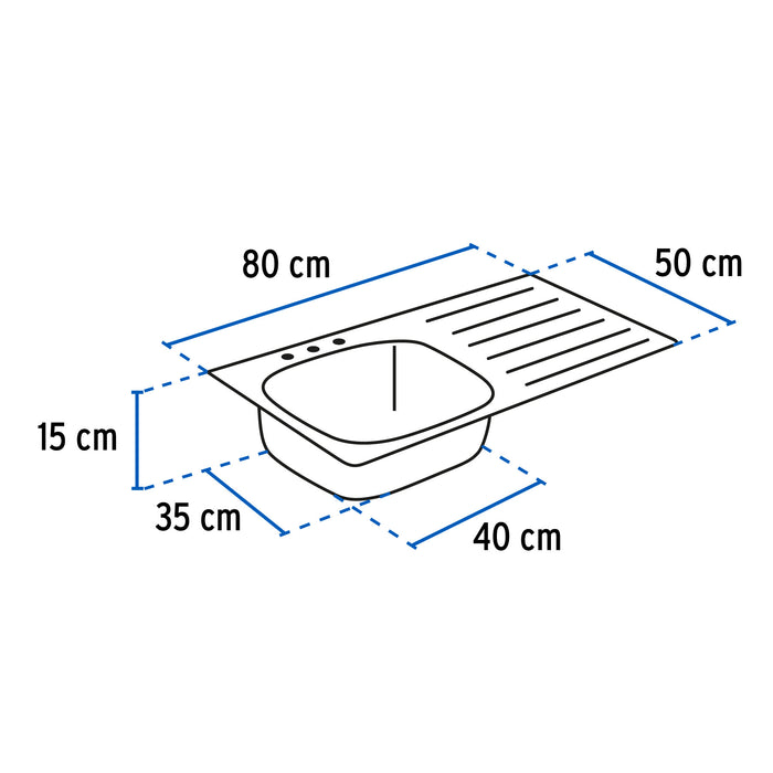 Tarja de sobreponer 80x50cm tina derecha, Foset Basic 47027