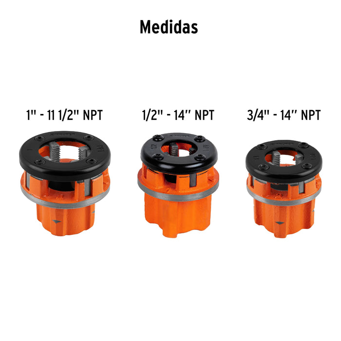Juego de 4 tarrajas para tubo de 1/2' a 1', Truper 13070 TA-850