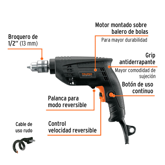 Taladro 3/8' 450 W, industrial, Truper 16706
