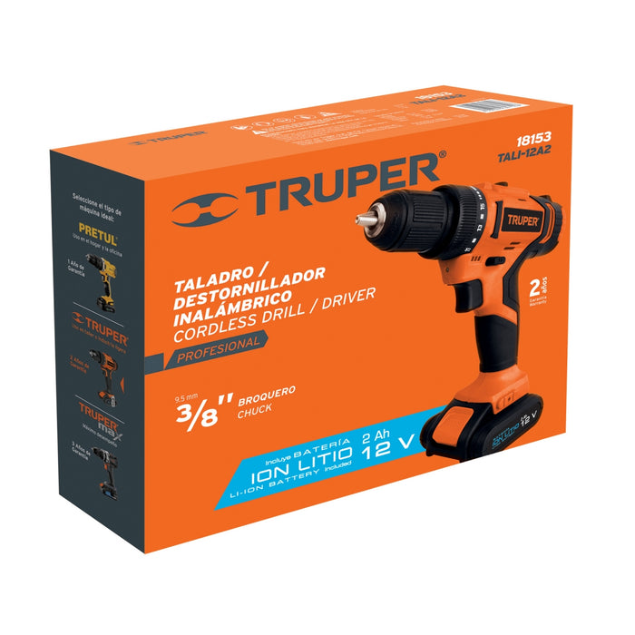 Taladro inalámbrico 3/8', 12 V, Truper 18153 TALI-12A2