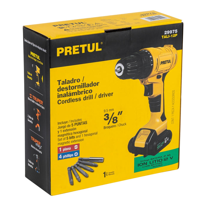 Taladro inalámbrico 3/8', 12 V, Pretul 29975 TALI-12P