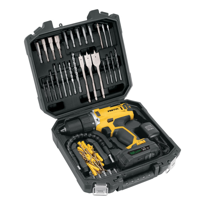 Kit taladro inalámbrico 1/2', 20 V y 32 accesorios, Pretul 29001 TALI-20P2K