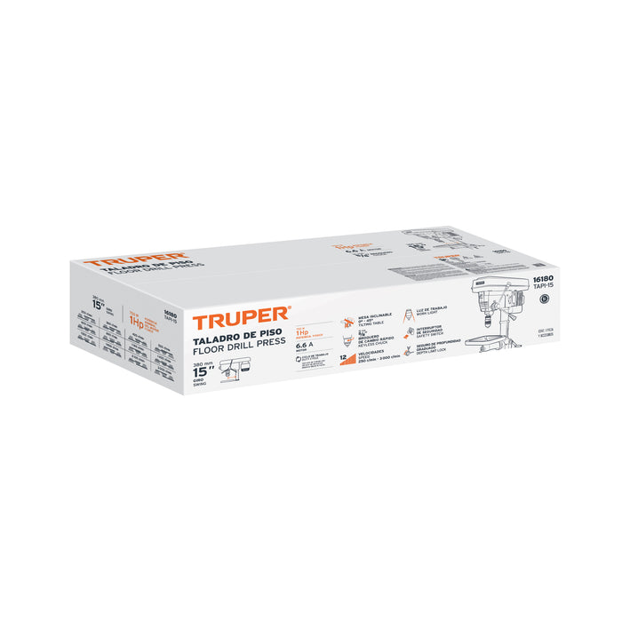 Taladro de piso 15', 1 HP (750 W), broquero 5/8', Truper 16180 TAPI-15