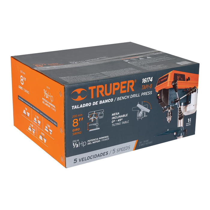 Taladro de piso 8', 1/3 HP (250 W), broquero 1/2', Truper 16174 TAPI-8