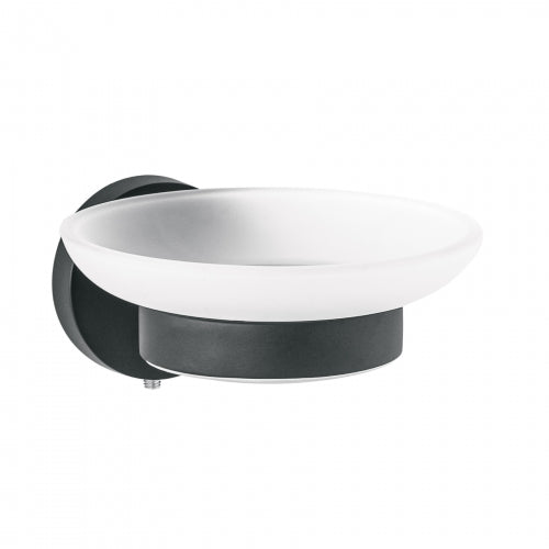 Jabonera metálica negro con plato de vidrio, Foset Túbig 45966 TBA-74M